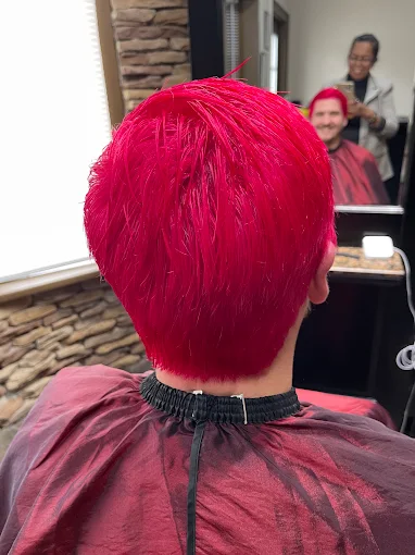 Short vivid red hairstyle